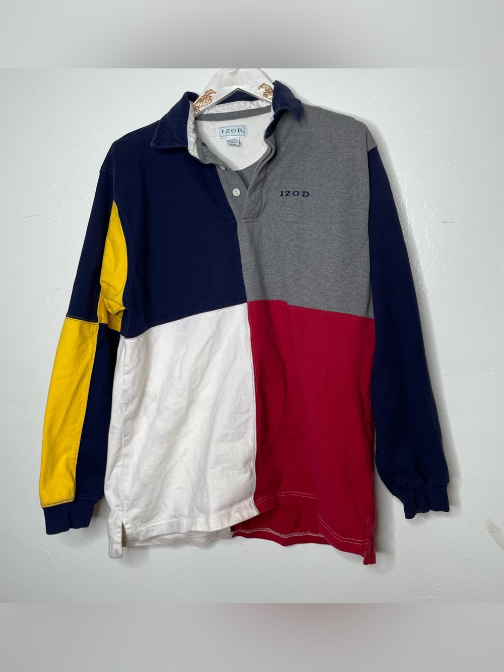 VINTAGE IZOD RUGBY STYLE COLOR BLOCK LONG SLEEVE SHIRT SZ L